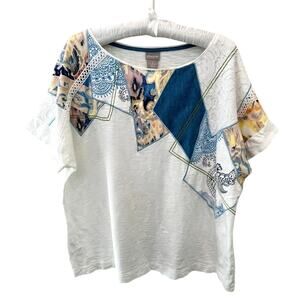 CHICO’S | White Boho Patchwork Short Sleeve Top | Size 3 XL